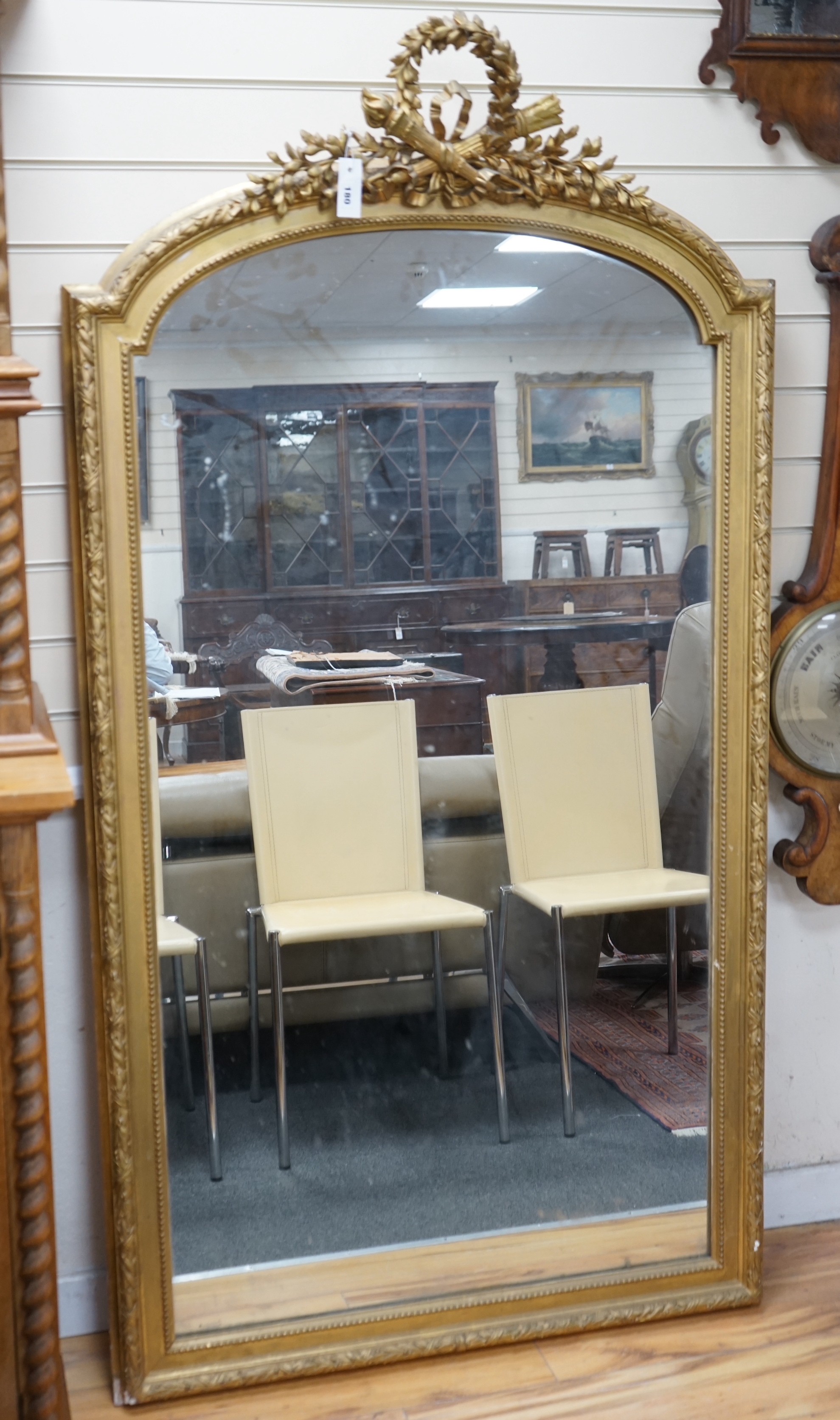 A 19th century French giltwood and gesso overmantel mirror, width 98cm, height 183cm